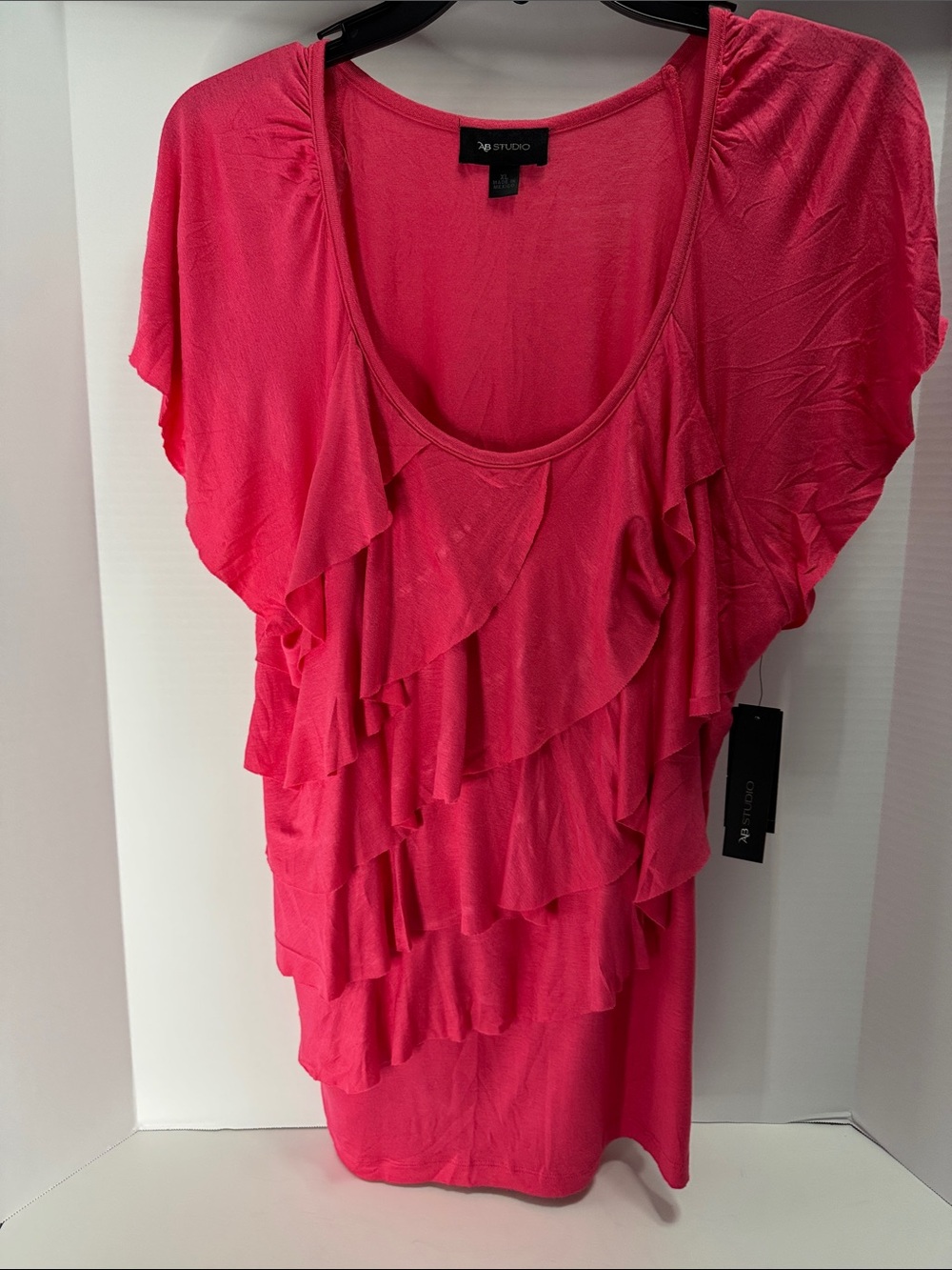 AB Studio Hot Pink Ruffle Front Tunic Top